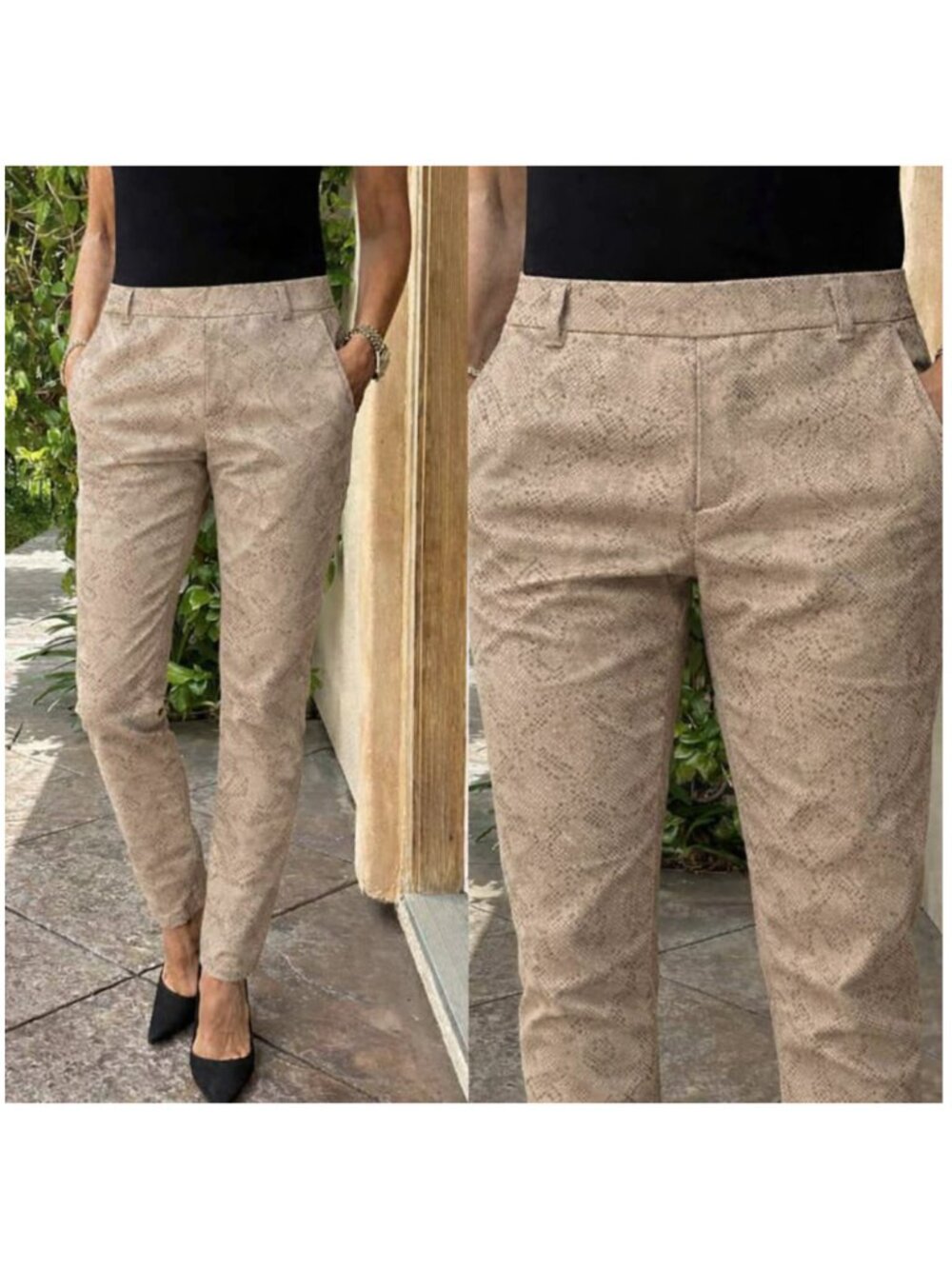 Bevy Flog Shely Pant Snakeskin Print Beige Slim Stretchy Designer size 26